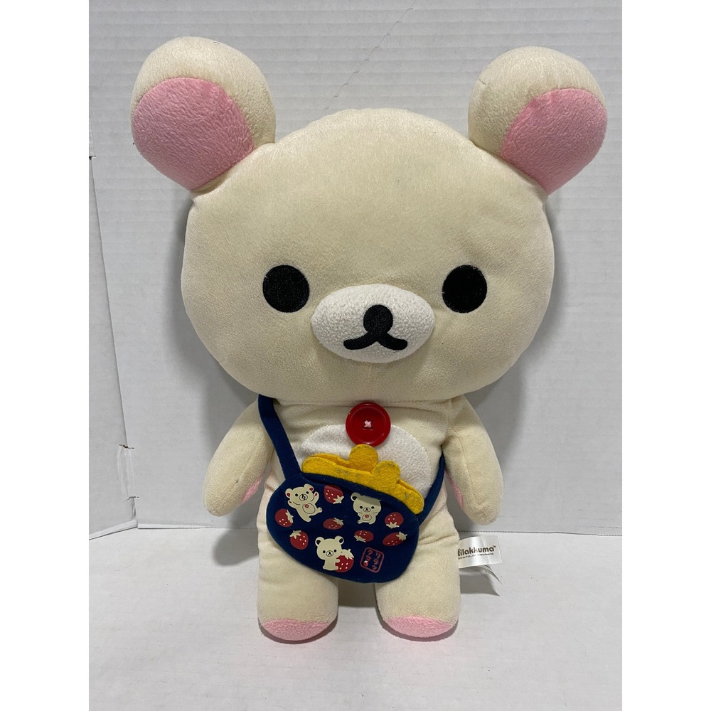 San-X Korilakkuma Plush Toy Strawberry Bag Cream 14in Excellent